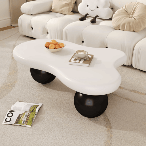 Mesa de centro nuvem - Design de nuvens com iluminação LED, pernas redondas, estilo moderno - Preto+Branco
