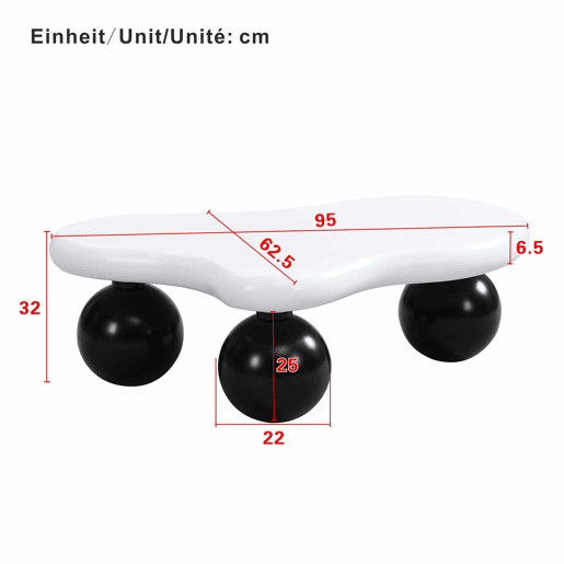 Mesa de centro nuvem - Design de nuvens com iluminação LED, pernas redondas, estilo moderno - Preto+Branco