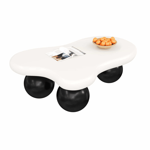 Mesa de centro nuvem - Design de nuvens com iluminação LED, pernas redondas, estilo moderno - Preto+Branco
