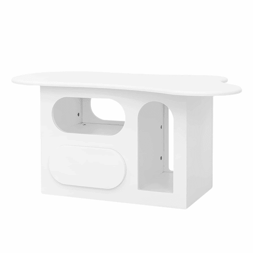 Mesa de centro 97x45x43,5 cm - Mesa de centro com gavetas, design em forma de nuvem, com prateleiras abertas - Branco