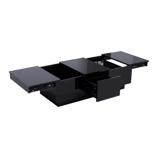 Mesa de centro 100x50 cm - moderna com gavetas e compartimento deslizante - preto brilhante Mesa de centro 100x50 cm - moderna com gavetas e compartimento deslizante - preto brilhante