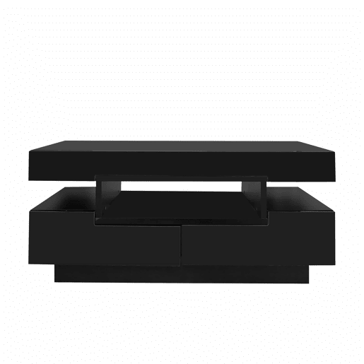 Mesa de centro com LED - acabamento brilhante - 4 gavetas à frente e atrás - Preto