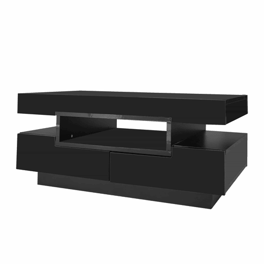 Mesa de centro com LED - acabamento brilhante - 4 gavetas à frente e atrás - Preto