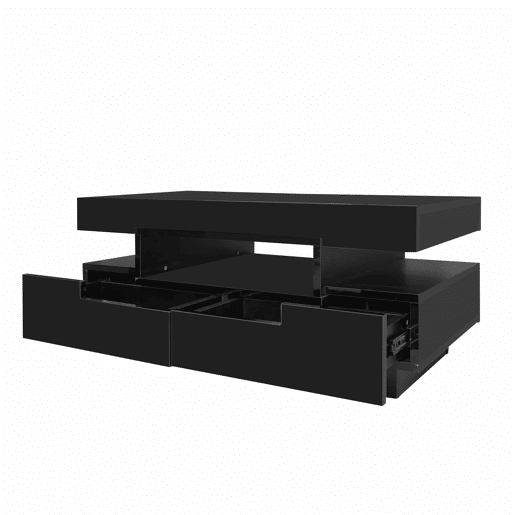 Mesa de centro com LED - acabamento brilhante - 4 gavetas à frente e atrás - Preto