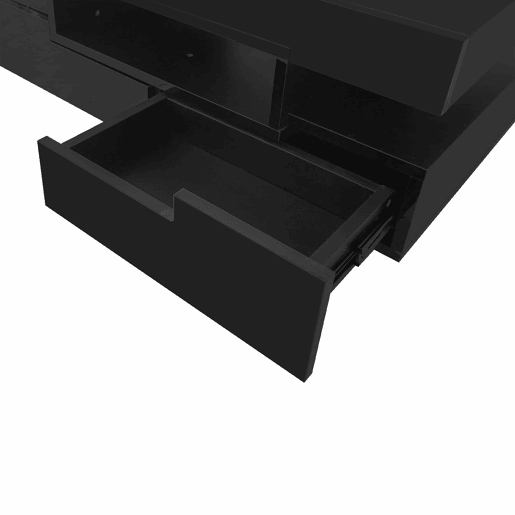 Mesa de centro com LED - acabamento brilhante - 4 gavetas à frente e atrás - Preto