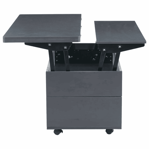 Mesa de centro 100x98x65 cm - Mesa de café elevável com arrumação oculta e prateleira, mesa multifuncional com rodas e gavetas - Cinza-branco