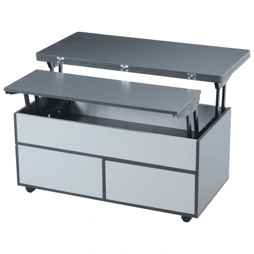 Mesa de centro 100x98x65 cm - Mesa de café elevável com arrumação oculta e prateleira, mesa multifuncional com rodas e gavetas - Cinza-branco