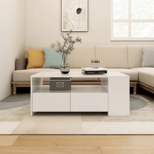 Mesa de Centro, Mesa baixa, 102x55x42 cm derivados de madeira branco