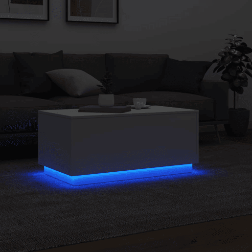 Mesa de Centro, Mesa baixa, com luzes LED 90x50x40 cm branco