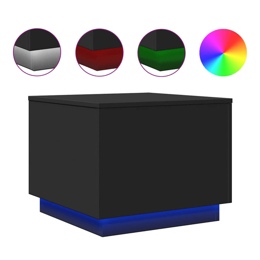 Mesa de Centro, Mesa baixa, com luzes LED 50x50x40 cm preto