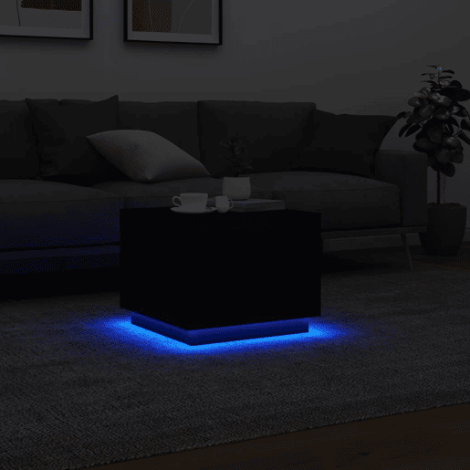 Mesa de Centro, Mesa baixa, com luzes LED 50x50x40 cm preto