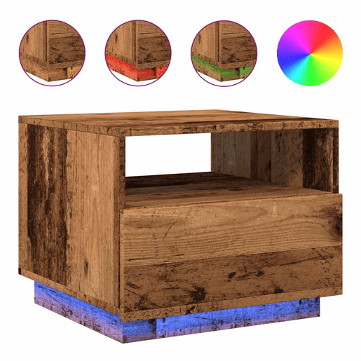 Mesa de Centro, Mesa baixa, com luzes LED 50x49x40 cm madeira velha