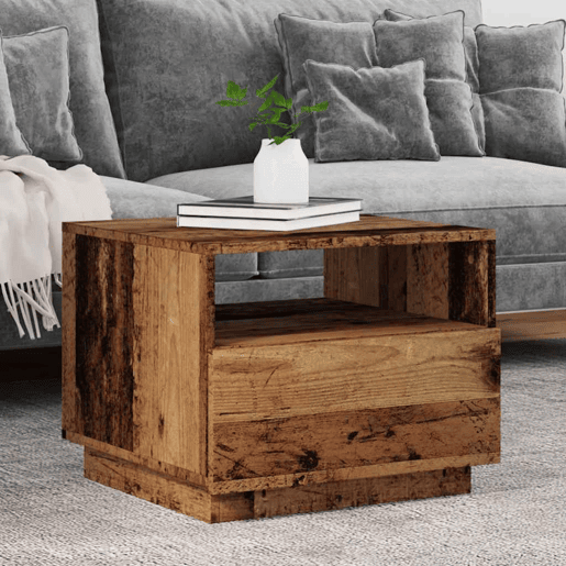 Mesa de Centro, Mesa baixa, com luzes LED 50x49x40 cm madeira velha