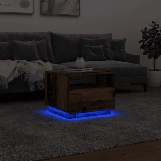 Mesa de Centro, Mesa baixa, com luzes LED 50x49x40 cm madeira velha