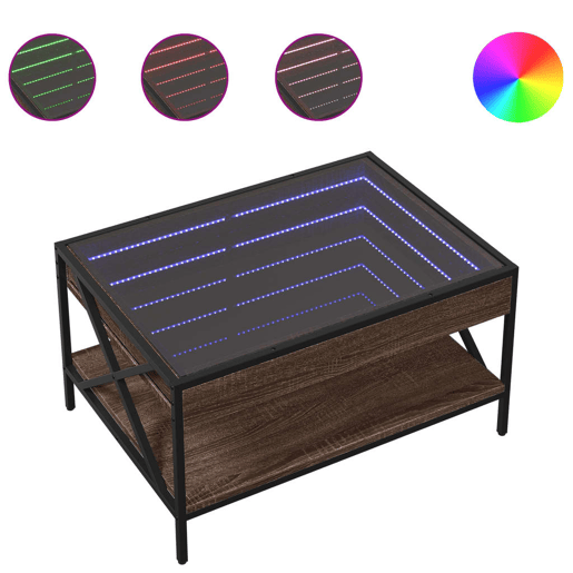 Mesa de Centro, Mesa baixa, luzes LED Infinity 70x50x38 cm carvalho castanho