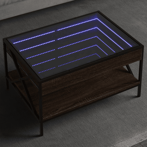 Mesa de Centro, Mesa baixa, luzes LED Infinity 70x50x38 cm carvalho castanho
