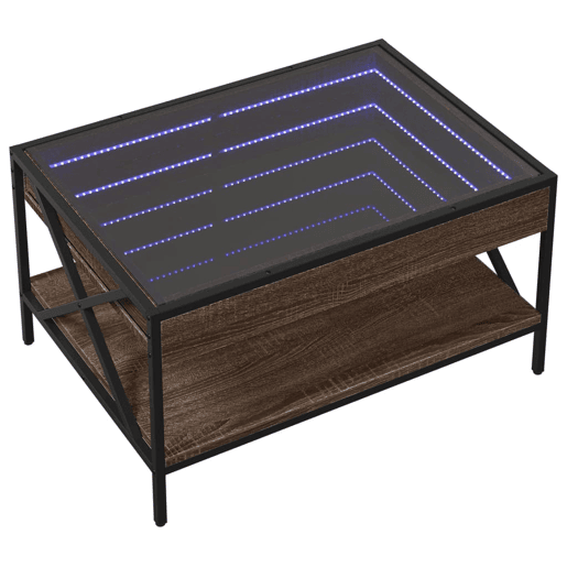 Mesa de Centro, Mesa baixa, luzes LED Infinity 70x50x38 cm carvalho castanho