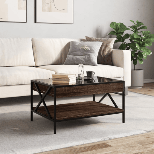 Mesa de Centro, Mesa baixa, luzes LED Infinity 70x50x38 cm carvalho castanho