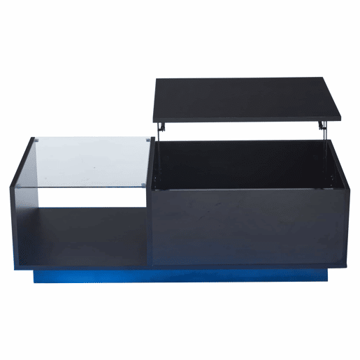 Mesa de café elevável 50x100x(33-46,5) cm - Mesa de sala com arrumação oculta, design de alto brilho, com LED