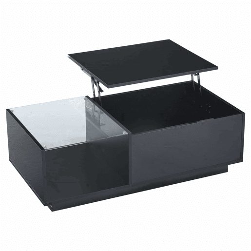 Mesa de café elevável 50x100x(33-46,5) cm - Mesa de sala com arrumação oculta, design de alto brilho, com LED