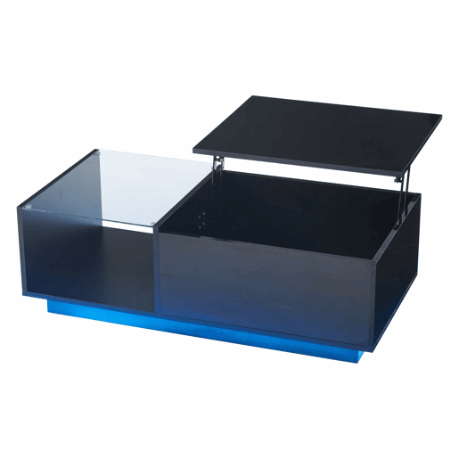 Mesa de café elevável 50x100x(33-46,5) cm - Mesa de sala com arrumação oculta, design de alto brilho, com LED