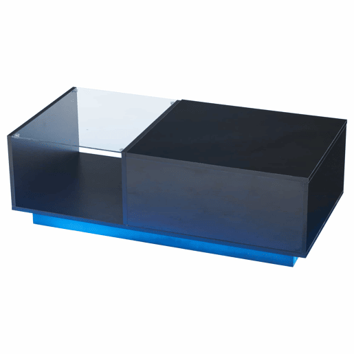Mesa de café elevável 50x100x(33-46,5) cm - Mesa de sala com arrumação oculta, design de alto brilho, com LED