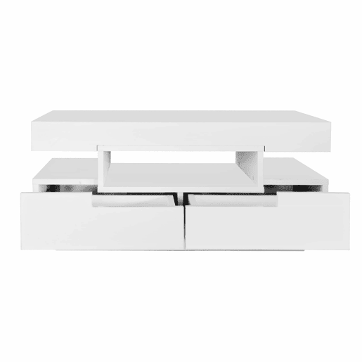 Mesa de centro com LED - acabamento brilhante - 4 gavetas à frente e atrás - Branco