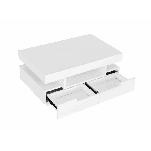 Mesa de centro com LED - acabamento brilhante - 4 gavetas à frente e atrás - Branco
