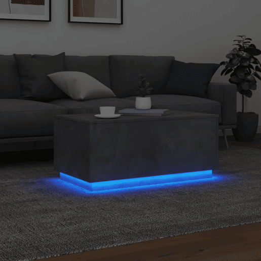 Mesa de Centro, Mesa baixa, com luzes LED 90x50x40 cm cinzento cimento