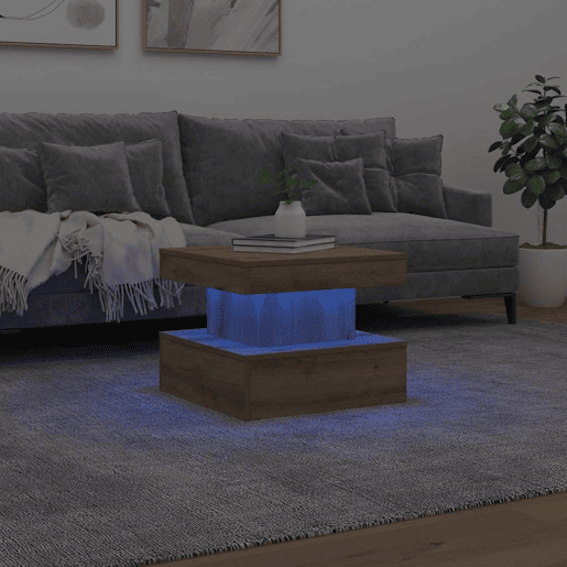 Mesa de Centro, Mesa baixa, com luzes LED 50x50x40 cm carvalho artisiano