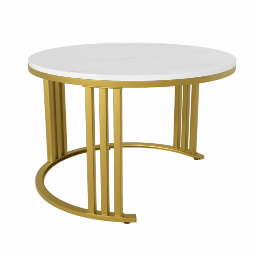 Conjunto de 2 mesas de centro com 2 gavetas - tampo com design em mármore - dourado e preto