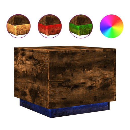 Mesa de Centro, Mesa baixa, com luzes LED 50x50x40 cm carvalho fumado