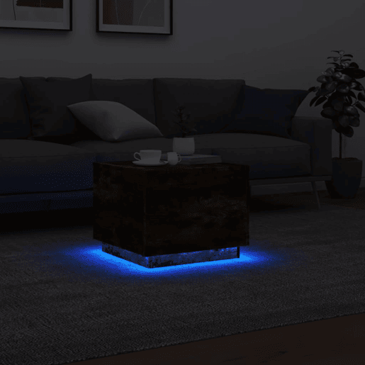 Mesa de Centro, Mesa baixa, com luzes LED 50x50x40 cm carvalho fumado