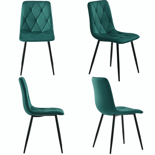 Conjunto de 4 cadeiras de veludo - estrutura metálica - motivo losango - verde