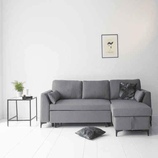 LOGAN Sofá-cama de canto de 3 lugares cinzento LOGAN Sofá-cama de canto de 3 lugares cinzento