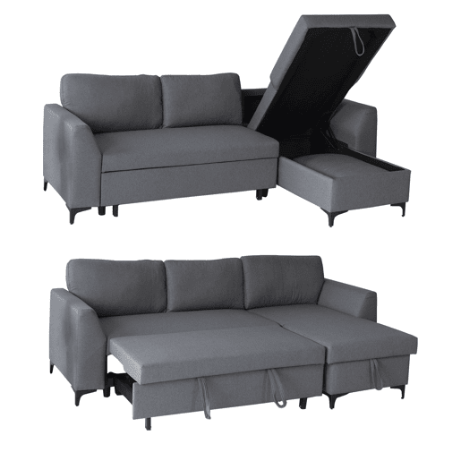 LOGAN Sofá-cama de canto de 3 lugares cinzento LOGAN Sofá-cama de canto de 3 lugares cinzento