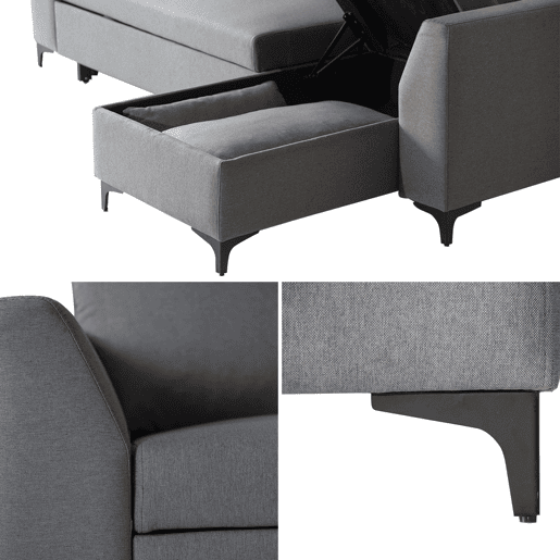 LOGAN Sofá-cama de canto de 3 lugares cinzento LOGAN Sofá-cama de canto de 3 lugares cinzento
