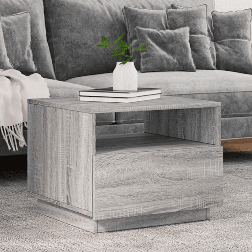 Mesa de Centro, Mesa baixa, com luzes LED 50x49x40 cm cinzento sonoma