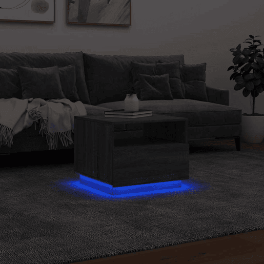 Mesa de Centro, Mesa baixa, com luzes LED 50x49x40 cm cinzento sonoma