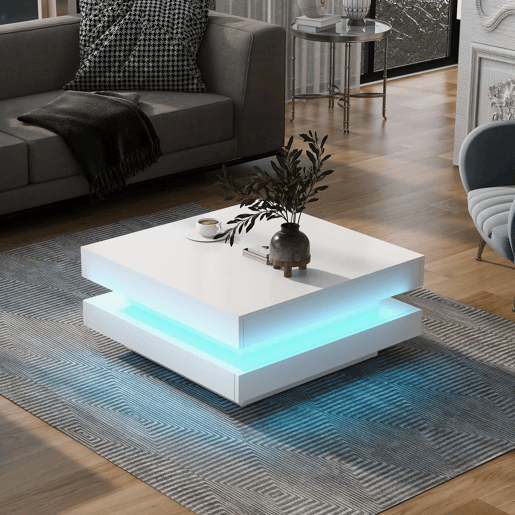 Mesa de centro contemporânea com LED em 16 cores - forma quadrada - Branco Mesa de centro contemporânea com LED em 16 cores - forma quadrada - Branco