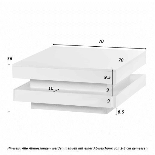 Mesa de centro contemporânea com LED em 16 cores - forma quadrada - Branco Mesa de centro contemporânea com LED em 16 cores - forma quadrada - Branco