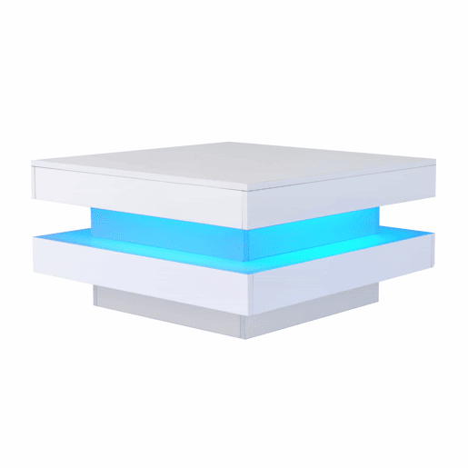 Mesa de centro contemporânea com LED em 16 cores - forma quadrada - Branco Mesa de centro contemporânea com LED em 16 cores - forma quadrada - Branco