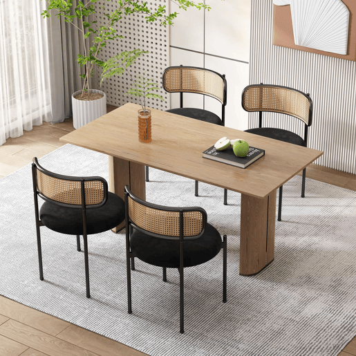 Conjunto de 2 cadeiras de veludo e rotim - pernas de metal - Preto