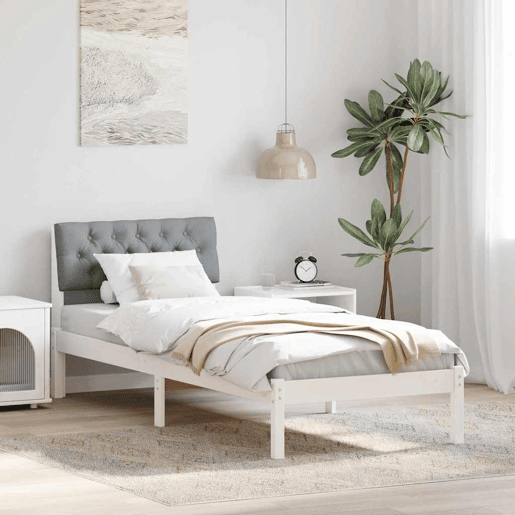 Estrutura de cama de solteiro para adultos Branco e cinza claro 80 x 200 cm