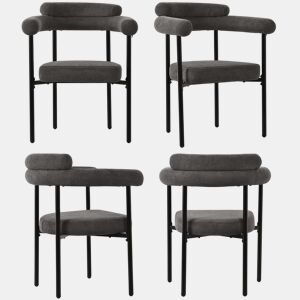 Conjunto de 4 cadeiras de veludo - com braços - Cinzento