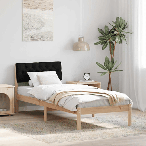 Estrutura de cama de solteiro simple com cabeceira - Castanho e preto 80 x 200 cm