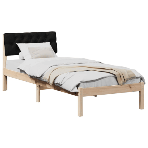 Estrutura de cama de solteiro simple com cabeceira - Castanho e preto 80 x 200 cm