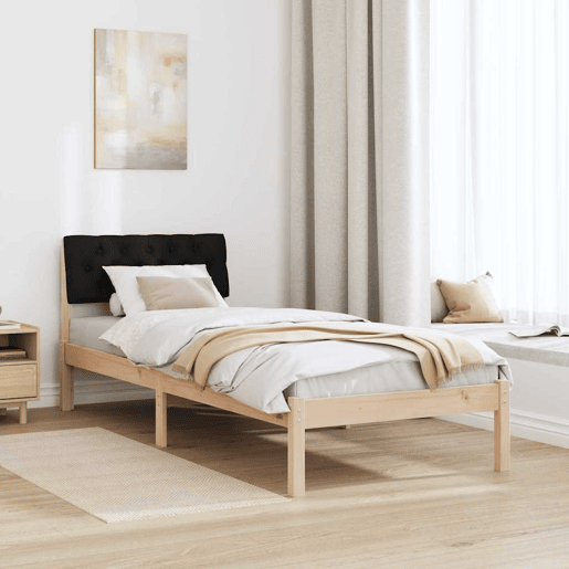 Estrutura de cama de solteiro simple com cabeceira - Castanho e preto 80 x 200 cm