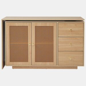Secretária em forma de L 126 cm - Mesa de computador com portas de rattan - Madeira natural