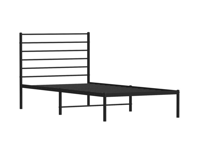 Estructura de cama industrial con cabecero negro acero 100x190 cm